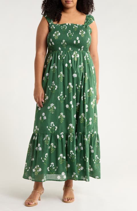 Kestrel Floral Smocked Cotton Maxi Sundress (Plus)
