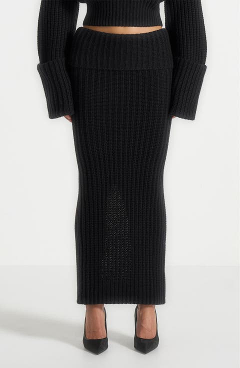 Lyra Knit Maxi Skirt with Foldover