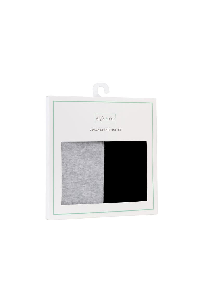 Jersey Cotton Baby Beanie Hat Set 2-Pack, Alternate, color, Heather Grey & Black