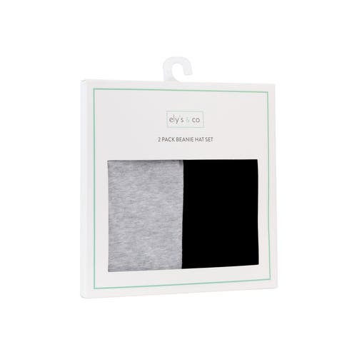 Ely's & Co. Jersey Cotton Baby Beanie Hat Set 2-pack In Heather Grey & Black