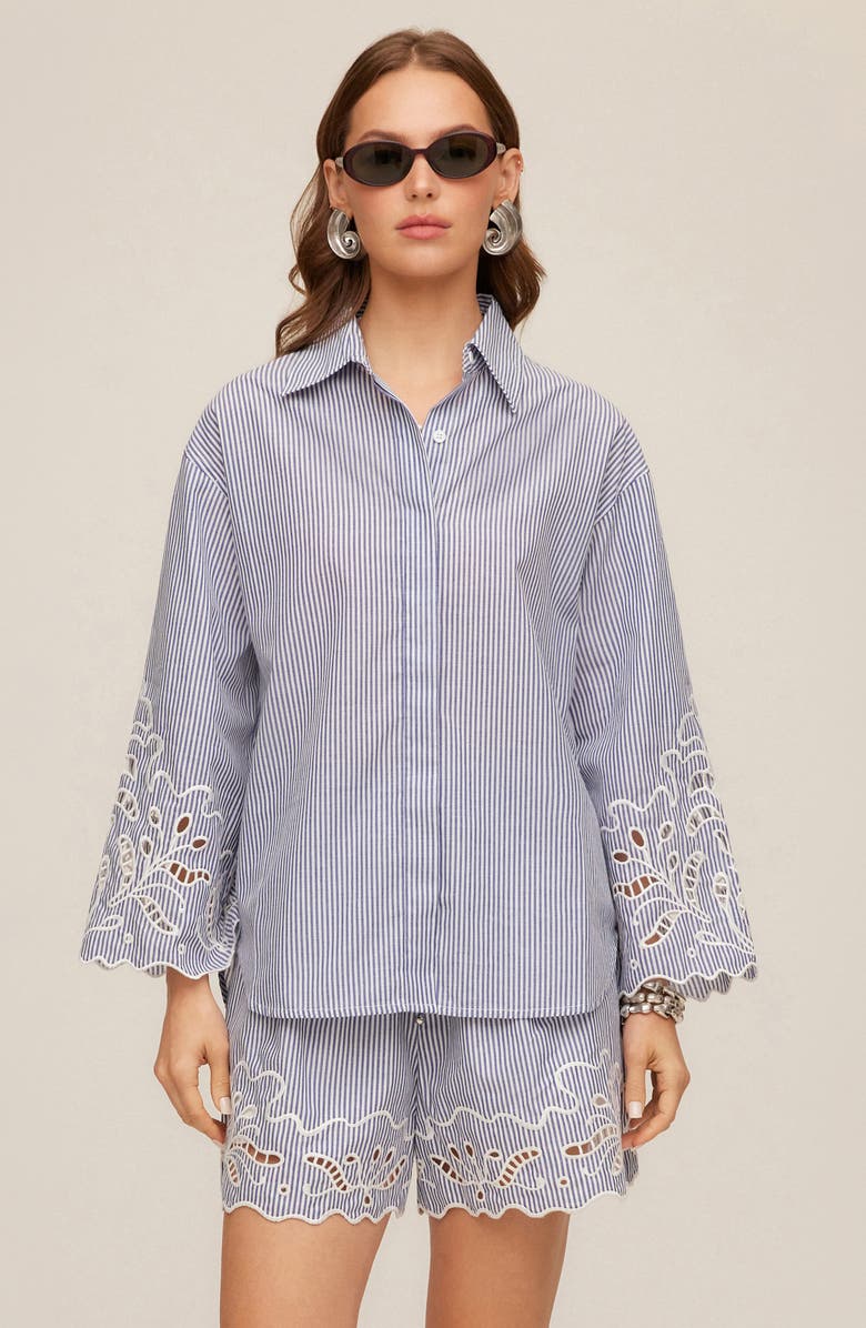 FIFTEEN TWENTY Dakota Stripe Embroidered Shirt, Alternate, color, Navy W/ Off White