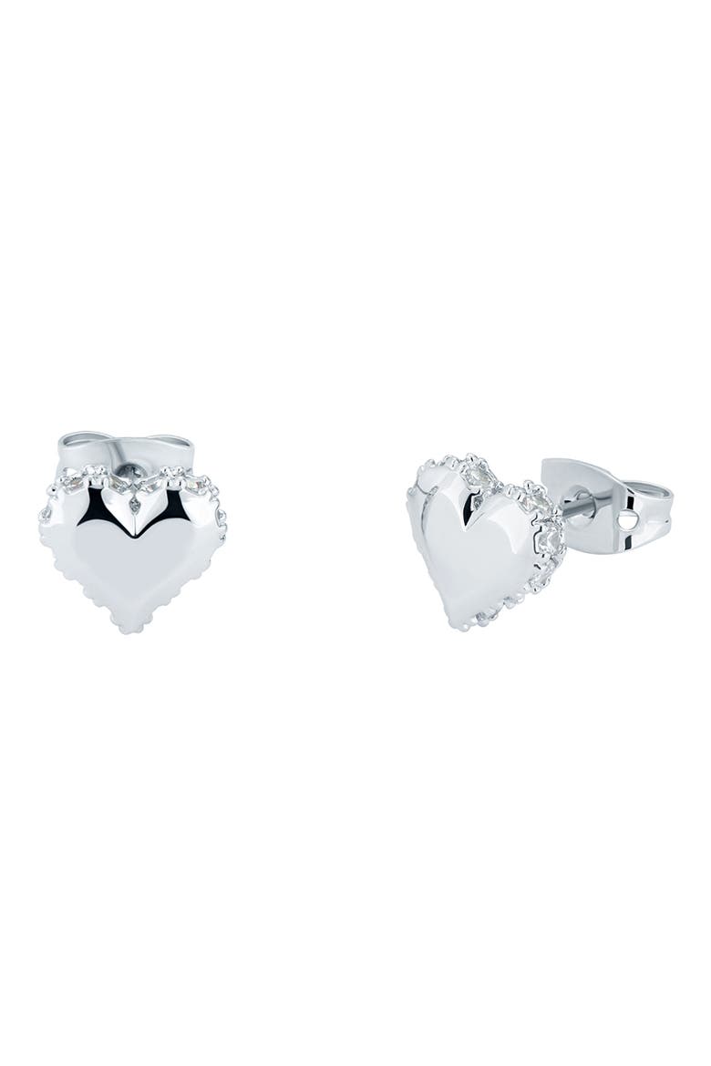 Sersy Sparkle Heart Stud Earrings, Alternate, color, SILVER TONE / CLEAR CRYSTAL