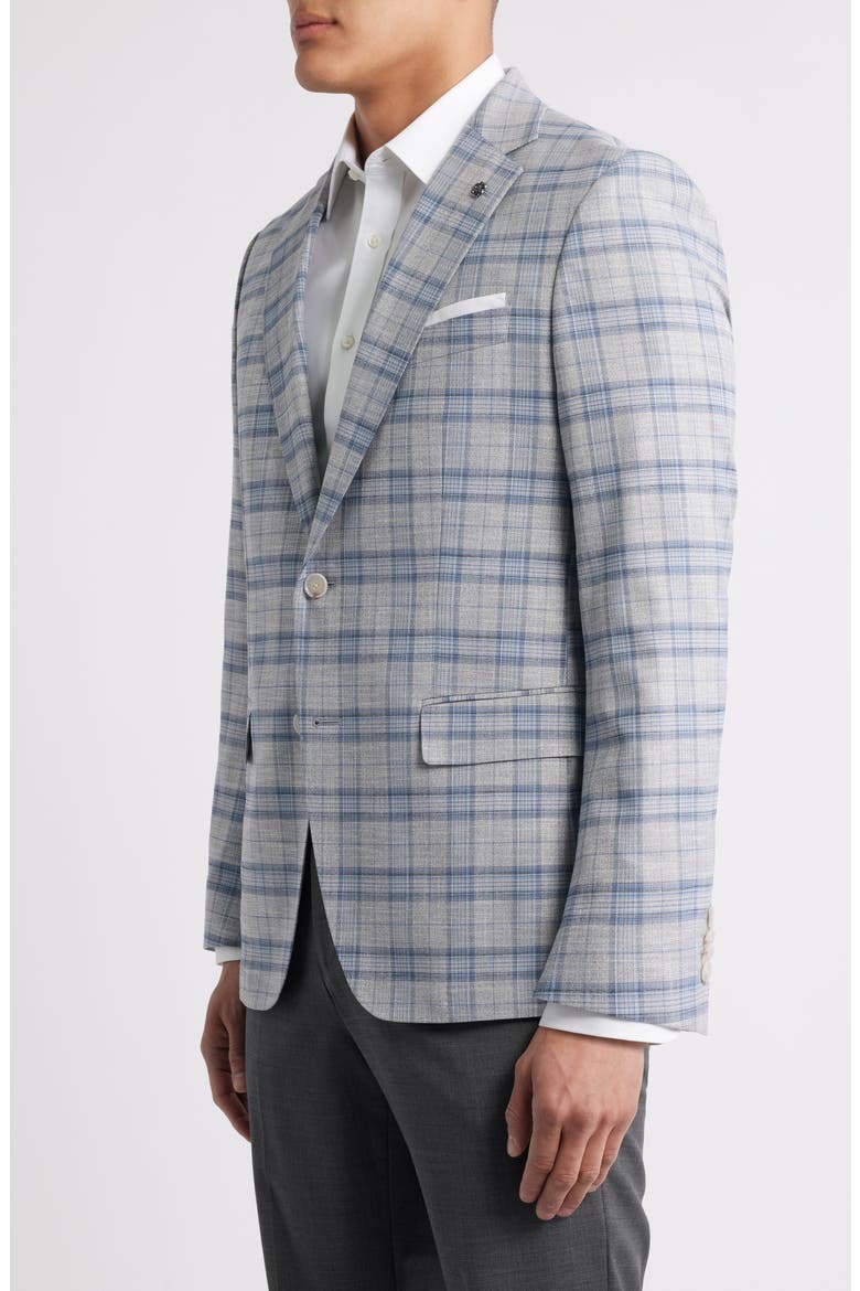 Hutson Slim Fit Slub Grey & Blue Plaid Sport Coat, Alternate, color, NAVY/ GREY