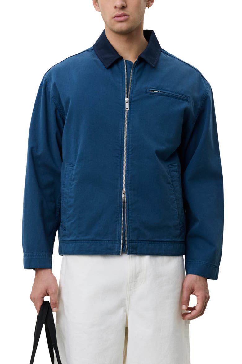 Cotton Twill Zip Jacket, Main, color, DARK DENIM BLUE