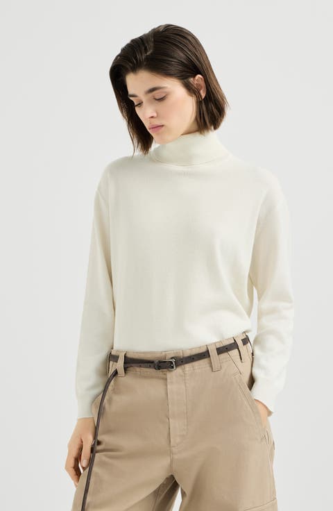 Cashmere turtleneck sweater with monili