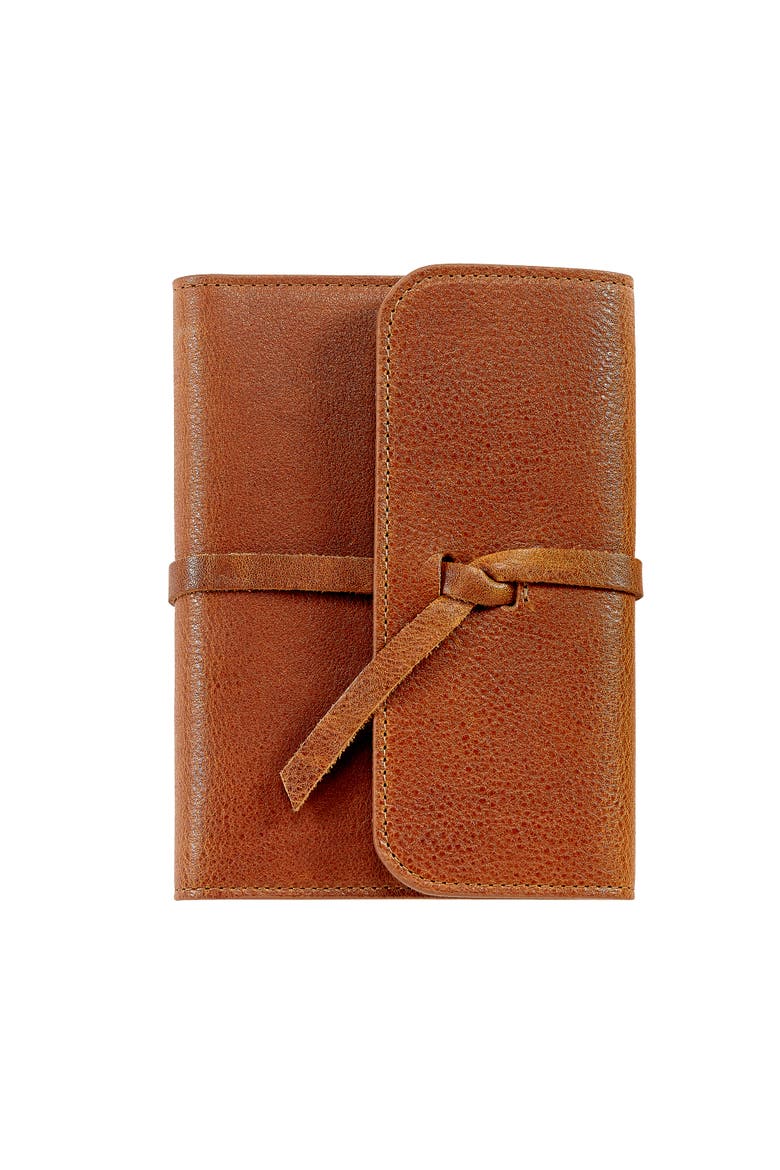 7" Leather Wrapped Refillable Journal, Main, color, Cognac
