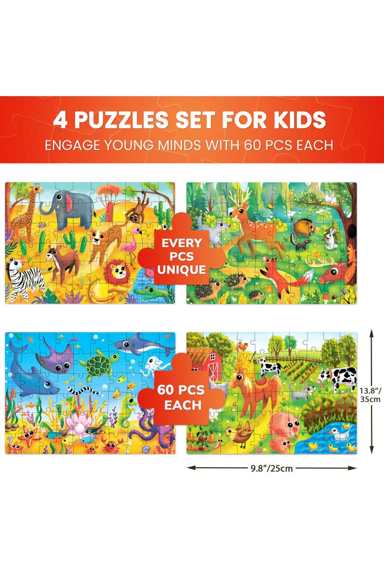 Kids 60 Piece Puzzle Set - Search & Find, Alternate, color, Animal Themes Set