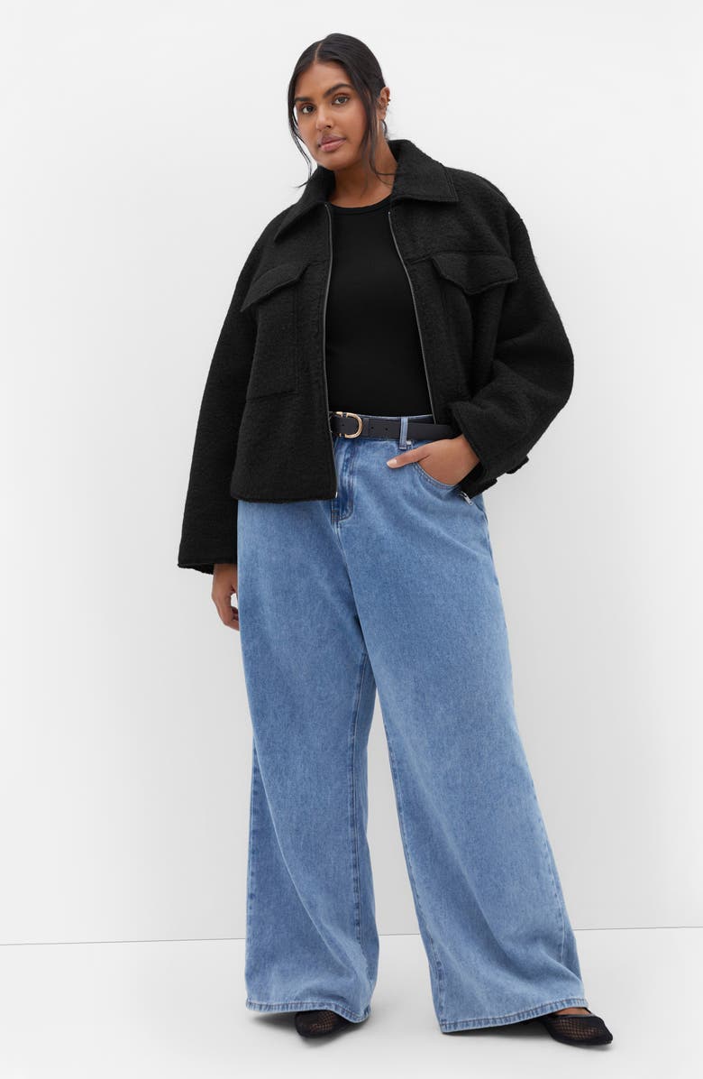 City Chic Crop Bouclé Jacket, Alternate, color, Black