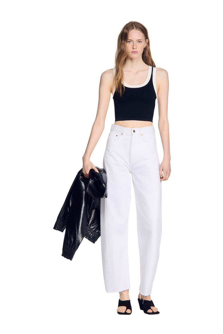Two-tone cropped knit top, Alternate, color, Black