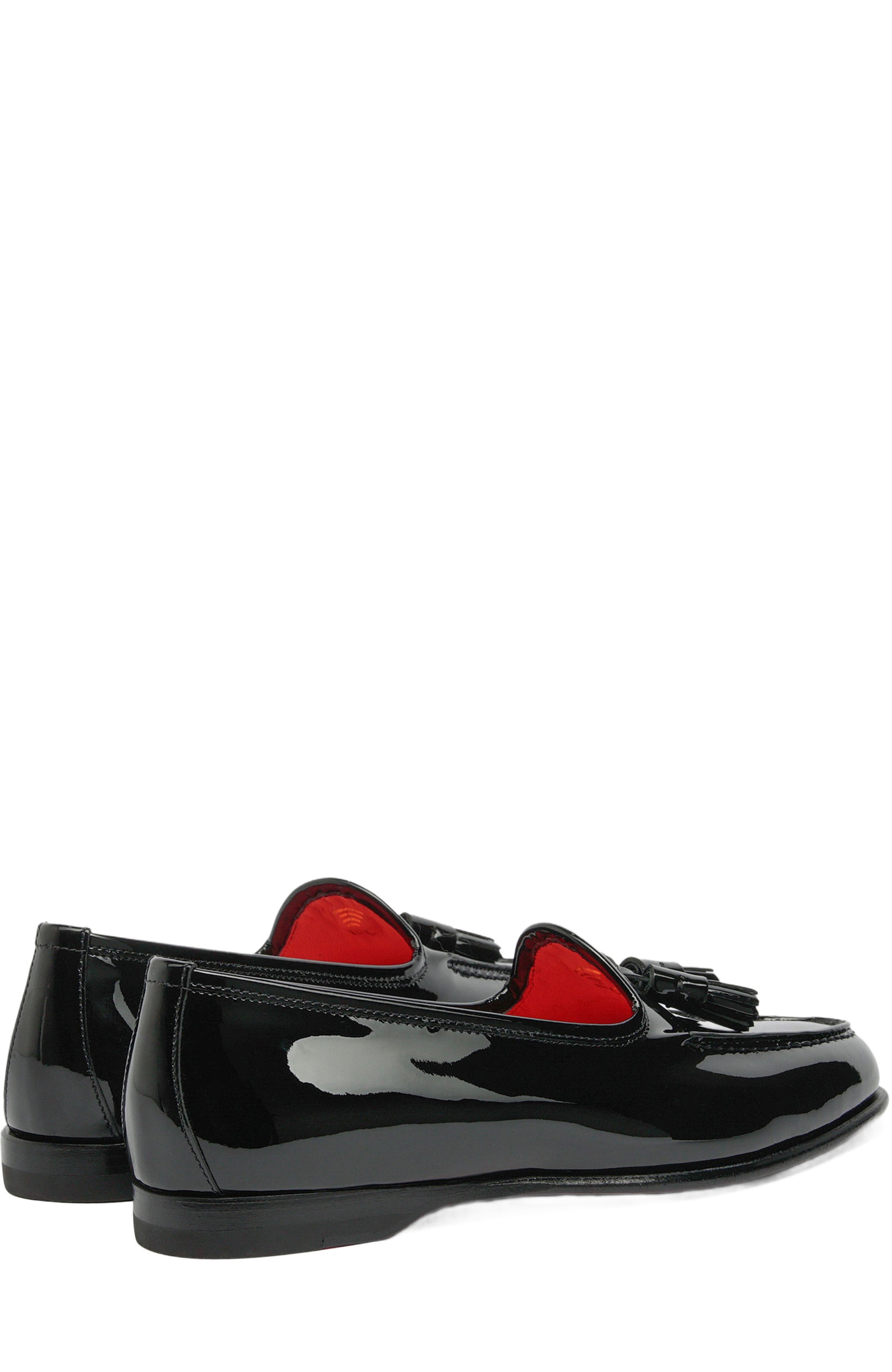 Santoni Women
s Andrea Black Patent Tassel Loafer, Alternate, color, Black