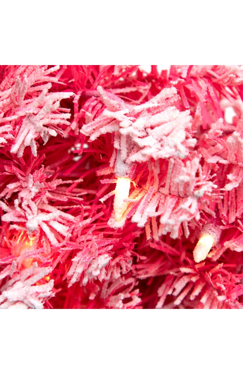 Northlight Pre-Lit Flocked Pink Artificial Christmas Wreath - 24"- Clear Lights, Alternate, color, Pink