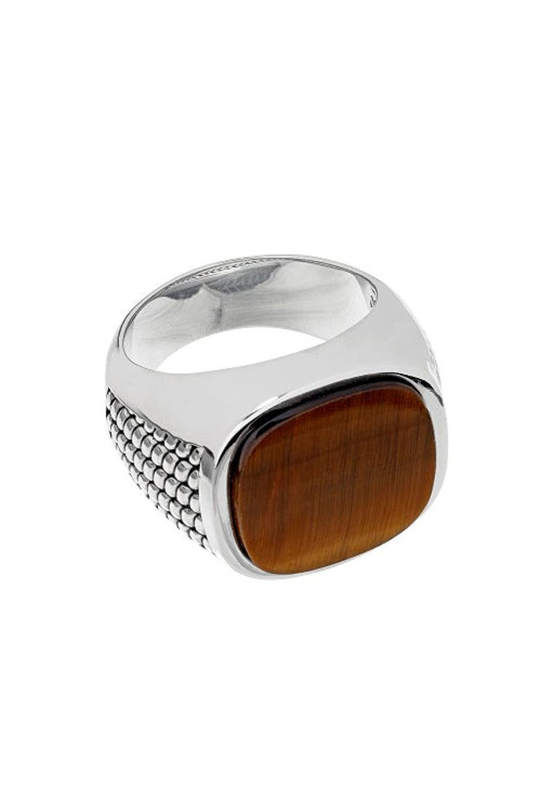 Sterling Silver & Tiger's Eye Cobra Etched Ring, Main, color, BROWN