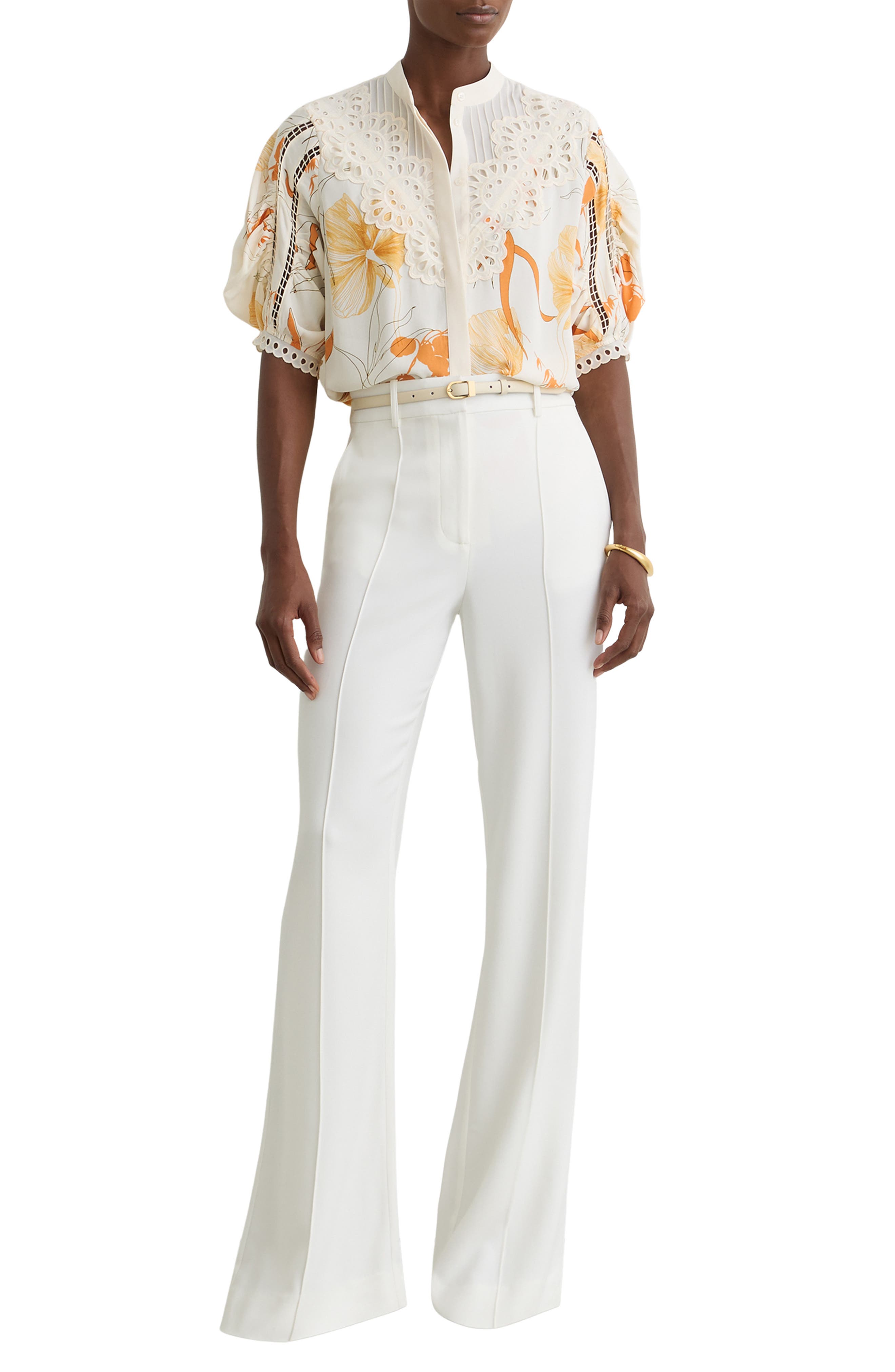 Reiss Louisa Cutwork Overlay Floral Button-Up Shirt — фото 8