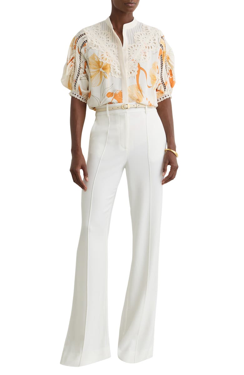 Reiss Louisa Cutwork Overlay Floral Button-Up Shirt, Alternate, color, Ivory/ Pink