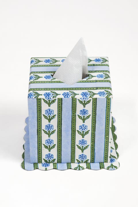 Cottage Garden Blockprint Scallop Tissue Box Cover
