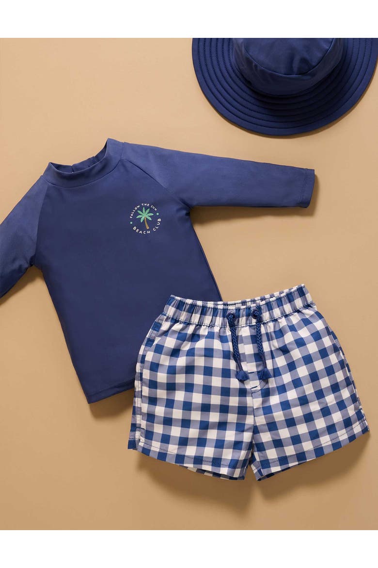 Board Short & Rashie Swim Set, Alternate, color, Marine Gingham