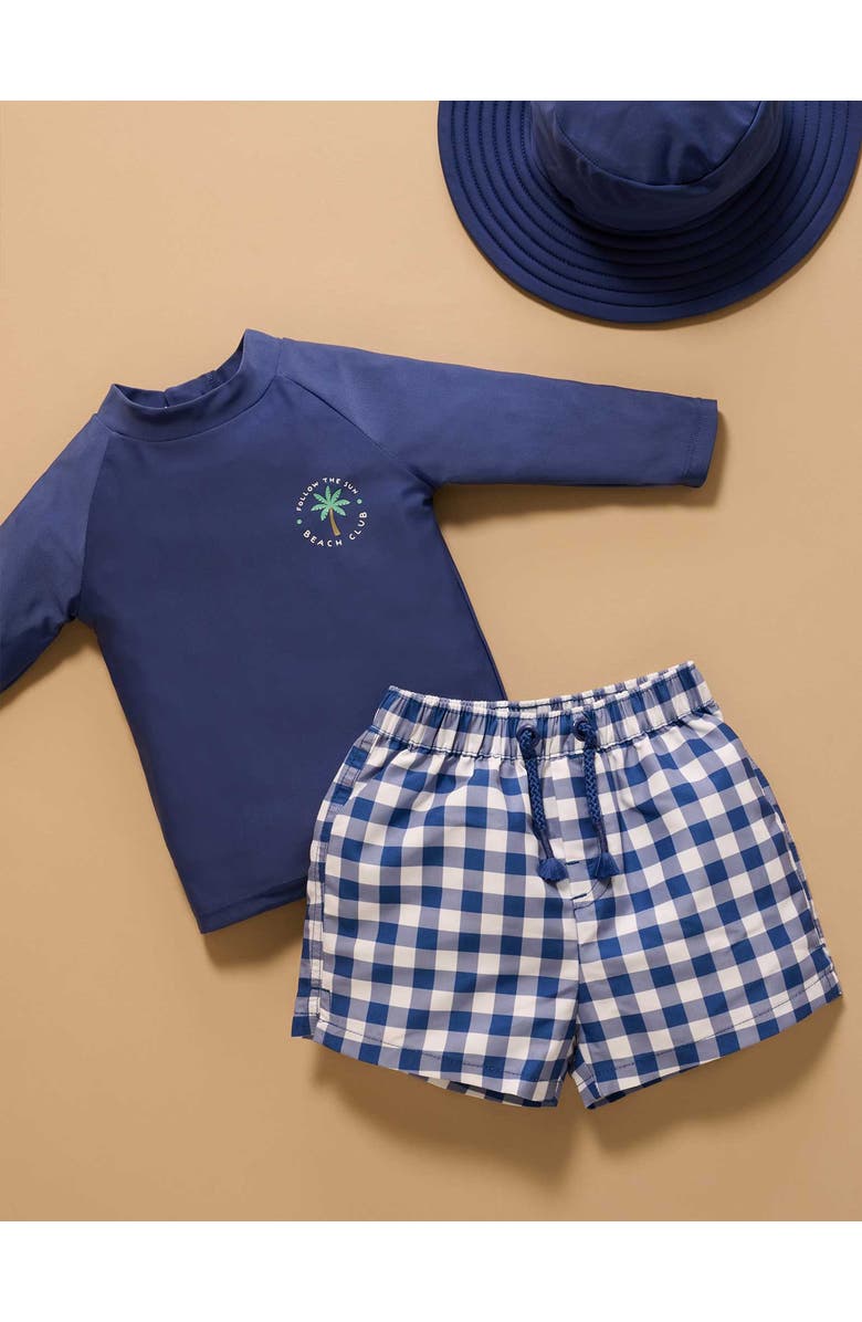 Purebaby Board Short & Rashie Swim Set, Alternate, color, Marine Gingham