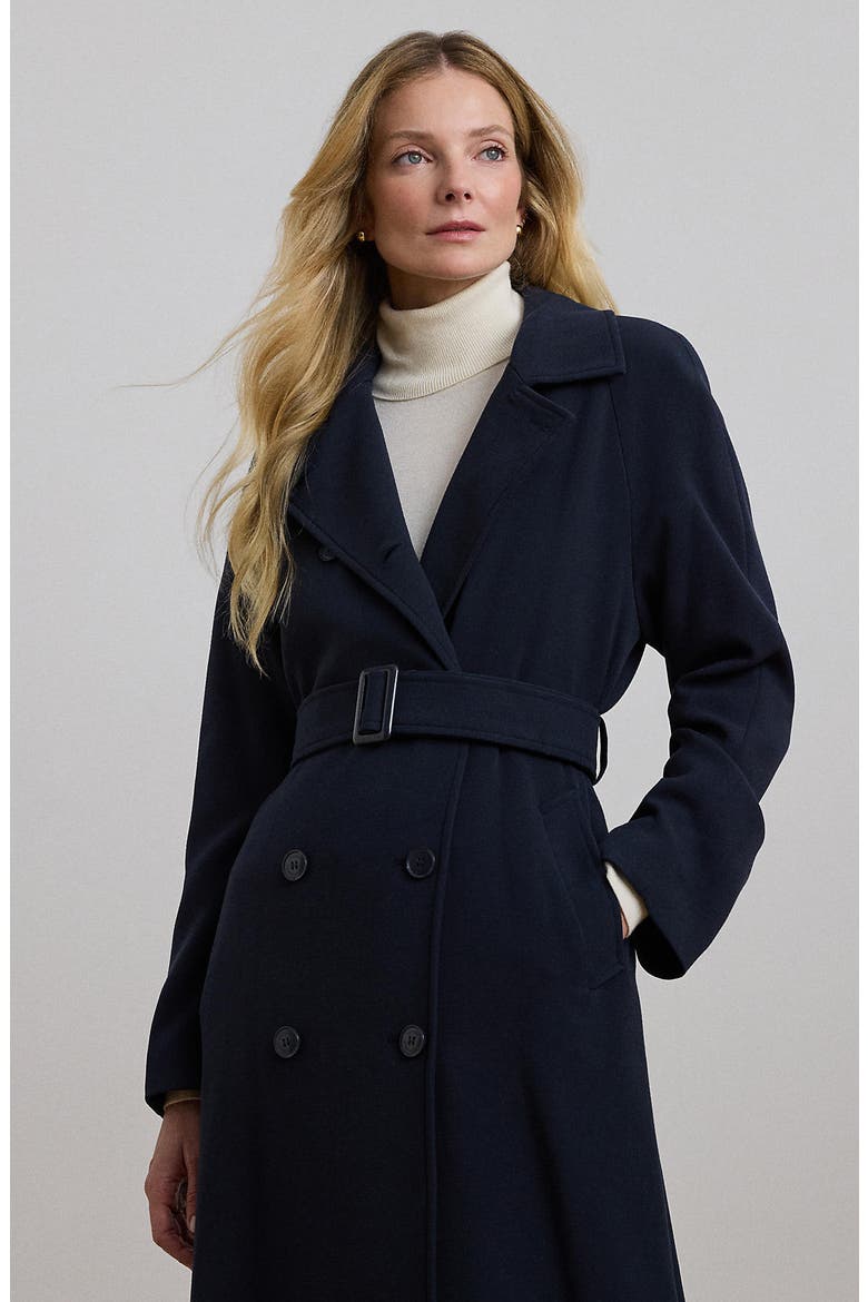Crepe Belted Coat, Alternate, color, DK NAVY