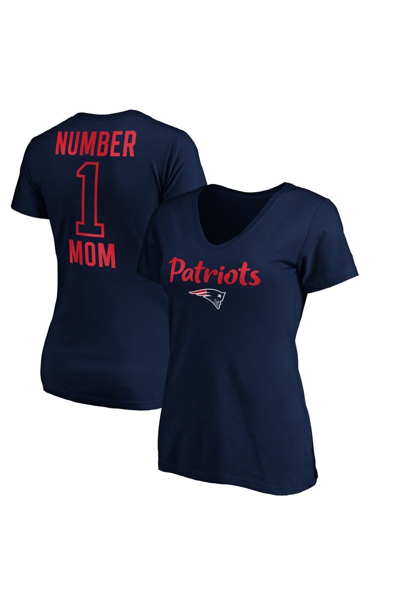 FANATICS Women's Fanatics Navy New England Patriots #1 Mom Team Logo V-Neck T-Shirt, Main, color, 