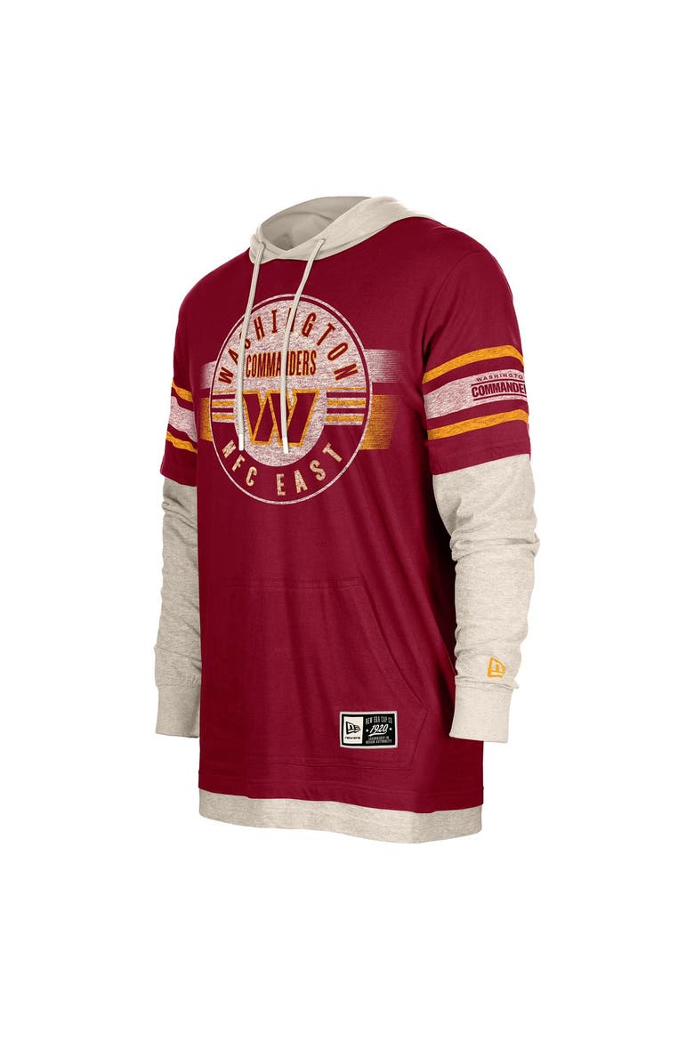 Men's New Era  Burgundy Washington Commanders Twofer Layered Long Sleeve Hoodie T-Shirt, Alternate, color, Burgundy
