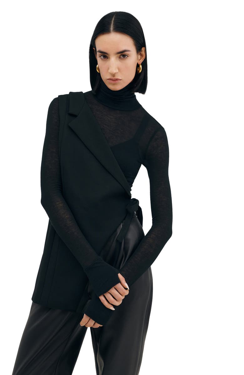 Marcella Grattan Asymmetric Sleeveless Blazer, Alternate, color, Black