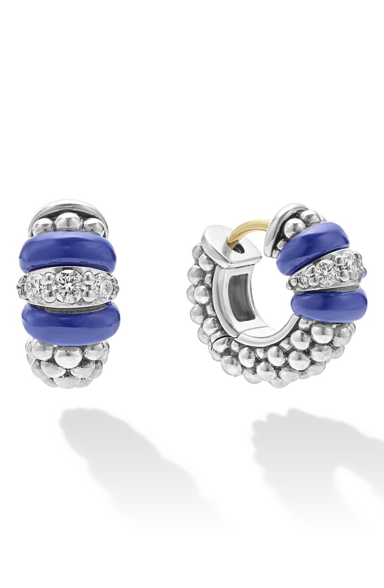 LAGOS Blue Caviar Diamond & Ceramic Huggie Hoop Earrings, Main, color, 