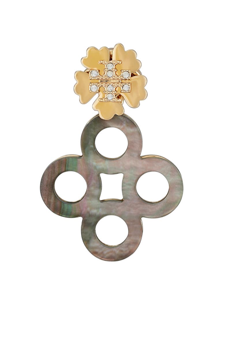 Kira Clover Pavé Front/Back Earrings, Alternate, color, TORY GOLD / BROWN