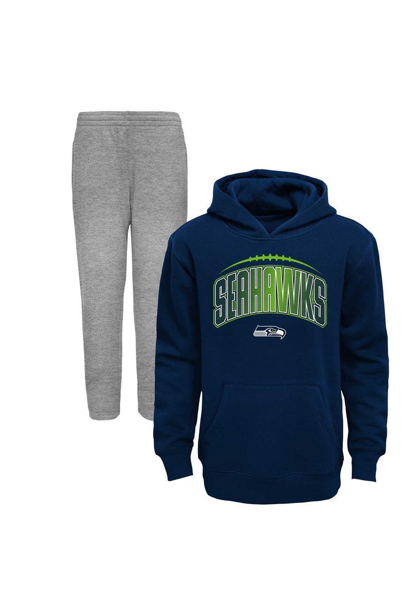 Outerstuff Toddler College Navy/Heather Gray Seattle Seahawks Double-Up Pullover Hoodie & Pants Set, Main, color,