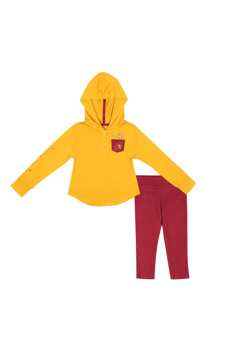 COLOSSEUM Girls Toddler Colosseum Gold/Cardinal USC Trojans Most Delightful Way Long Sleeve Hoodie T-Shirt & Leggings Set, Alternate, color,
