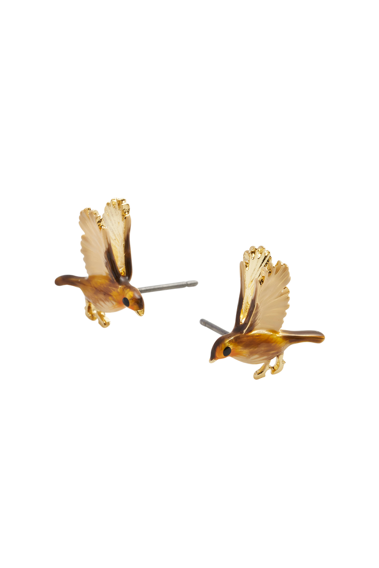 Enamel Flying Robin Earrings, Alternate, color, Multi & Gold