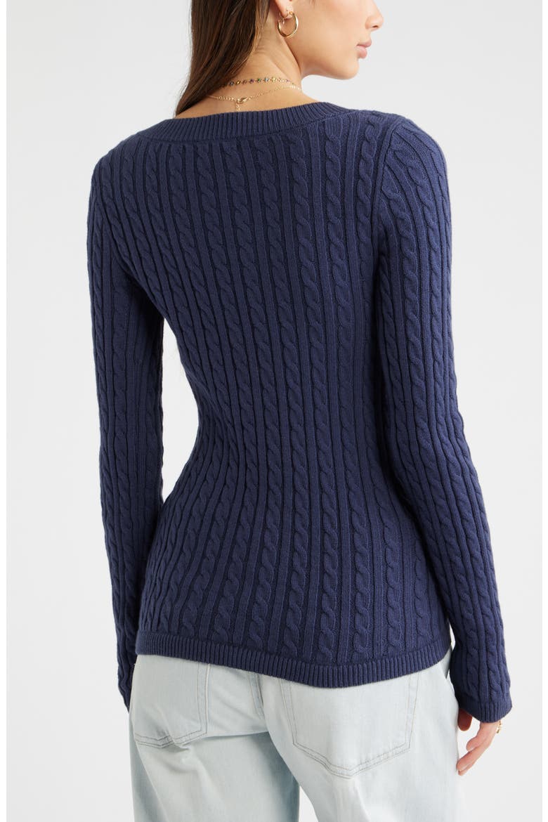 Cable Stitch V-Neck Sweater, Alternate, color, NAVY INDIGO