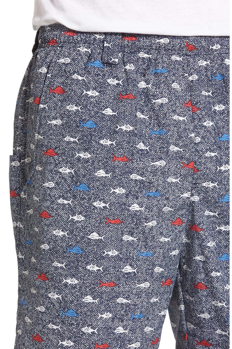 PFG Backcast II Print Swim Trunks, Alternate, color, COLLEGIATE NAVY FISH SCHOOL