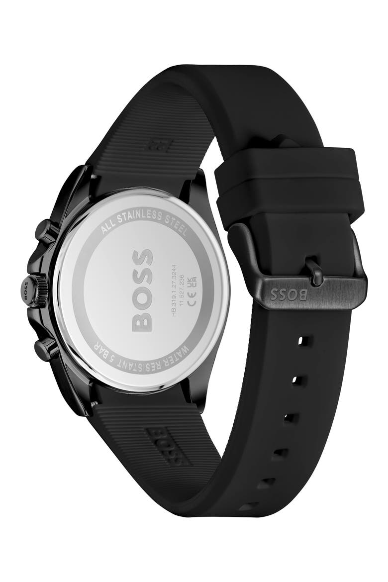 Strike Chronograph Silicone Strap Watch, 41mm, Alternate, color, BLACK