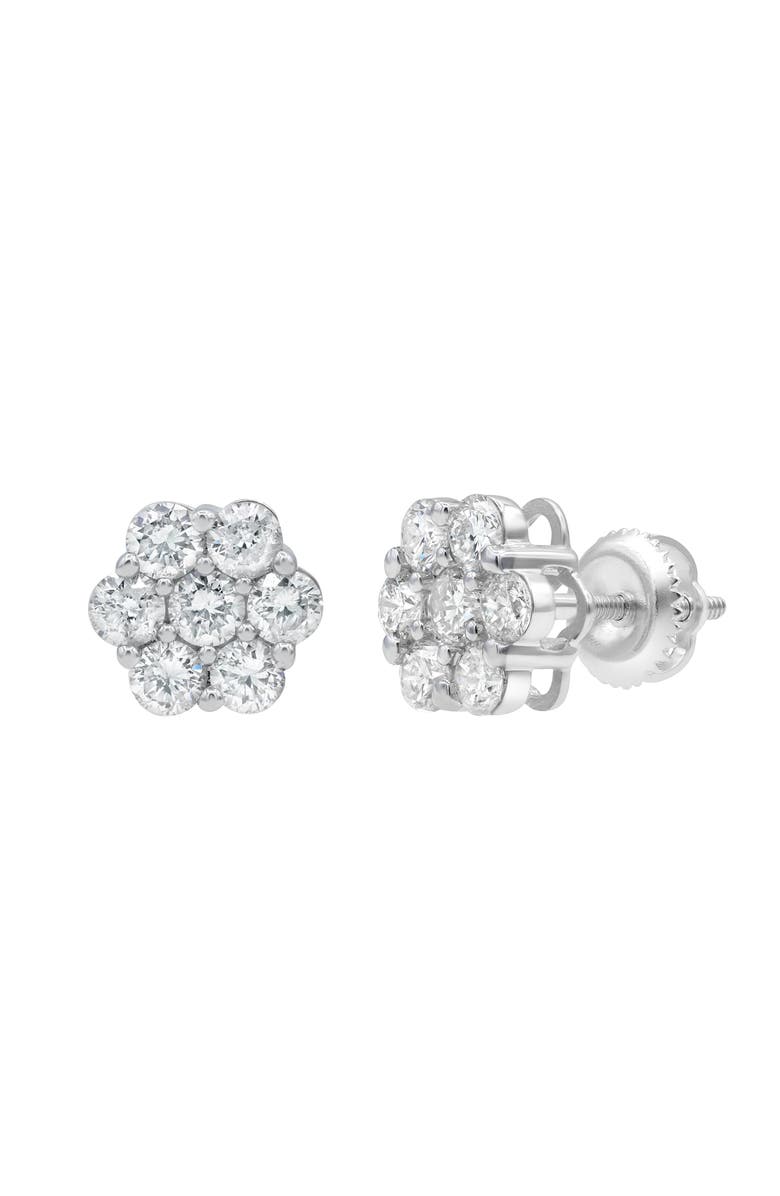 LuvMyJewelry Grace 14K White Gold Flower Cluster Diamond Unisex Earrings - 1.49 Ct, Main, color,