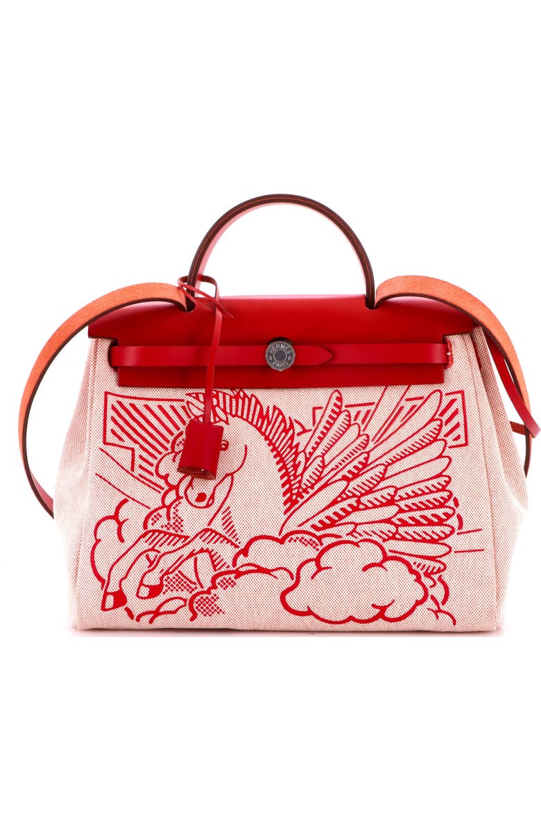 Pre-Owned Hermes Herbag Zip Pegase Pop Toile and Leather 31, Main, color, Rouge Piment
