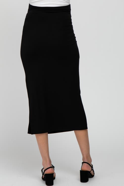 Pinkblush Solid Side Slit Maternity Midi Skirt In Black
