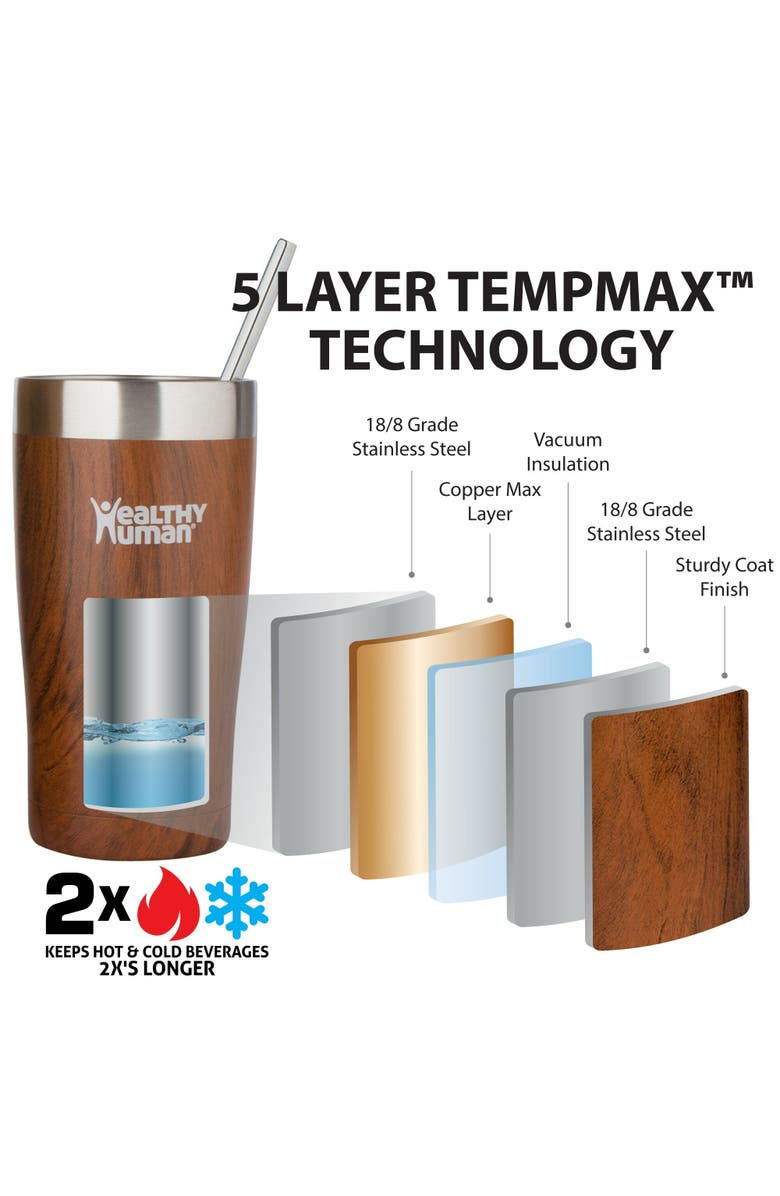 Healthy Human Stainless Steel Tumbler with Straw, 12oz Harvest Maple, Alternate, color, 