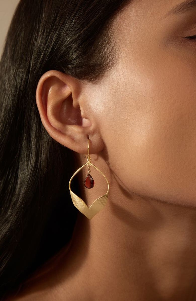 Satya Jewelry Infinite Possibilities Garnet Lotus Earrings, Alternate, color, Red