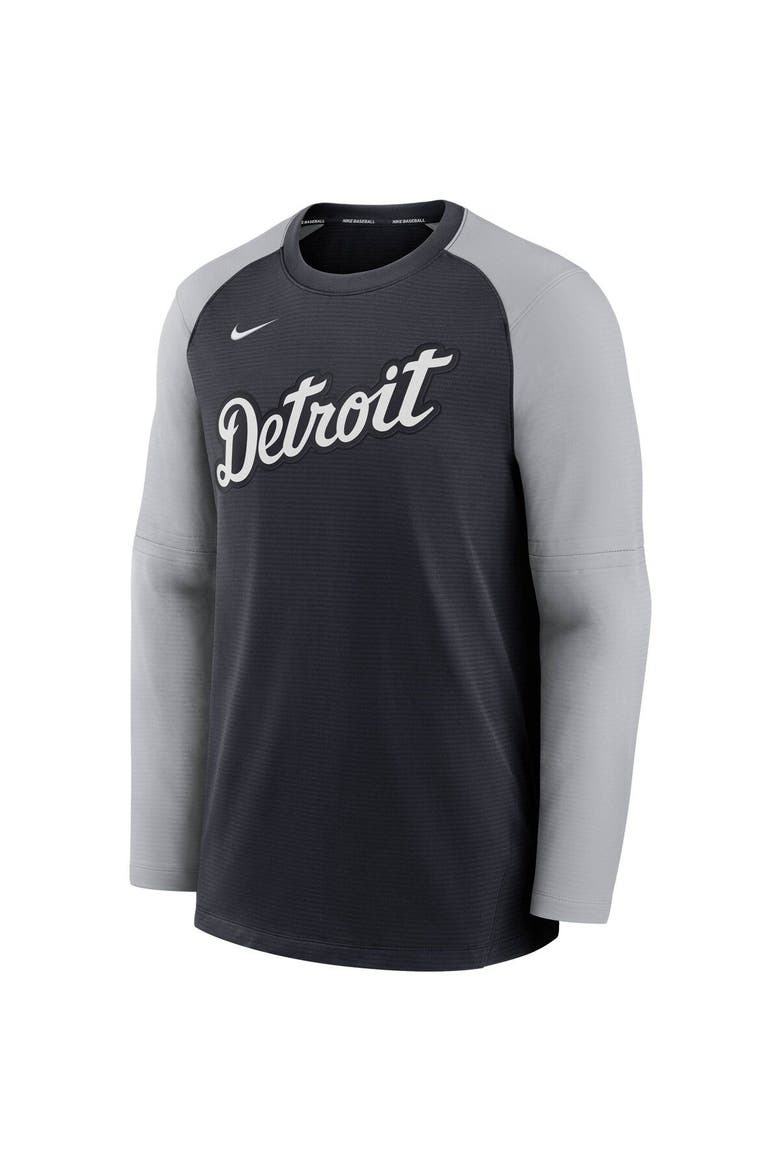 Men's Nike Navy/Gray Detroit Tigers Authentic Collection Pregame Performance Raglan Pullover Sweatshirt, Alternate, color, Navy