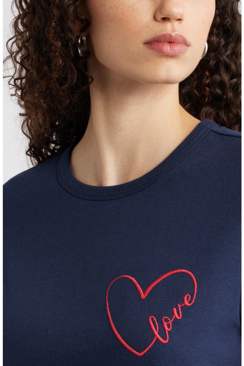 Love Embroidered Sweatshirt, Alternate, color, NAVY STILL RED GOJI HEART
