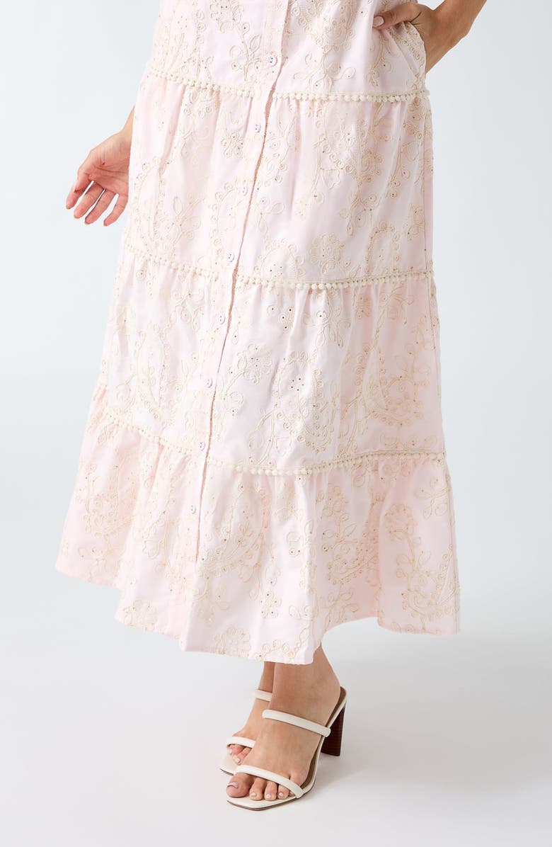 GUESS Evelyn Eyelet Embroidery Midi Dress, Alternate, color, Pink Multi