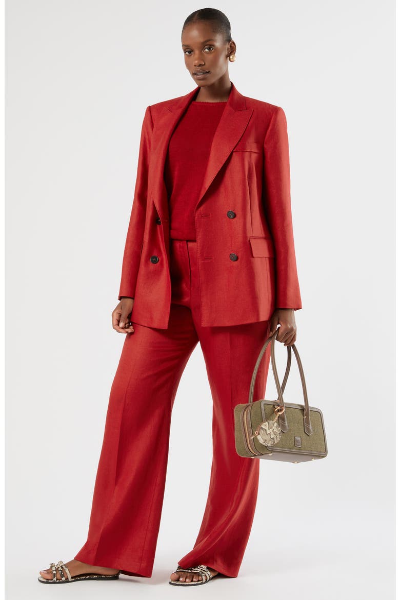 Double Breasted Linen Twill Blazer, Alternate, color, CHERRY
