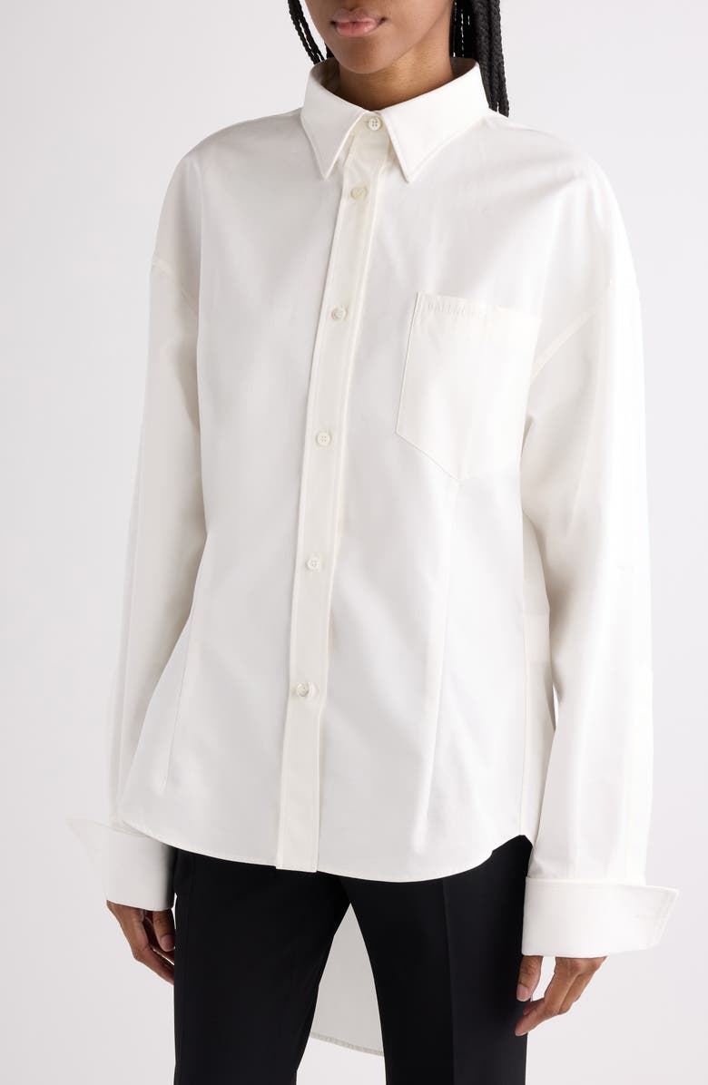 Balenciaga Classic Cotton & Silk Poplin Button-Up Shirt, Alternate, color, 9000 White