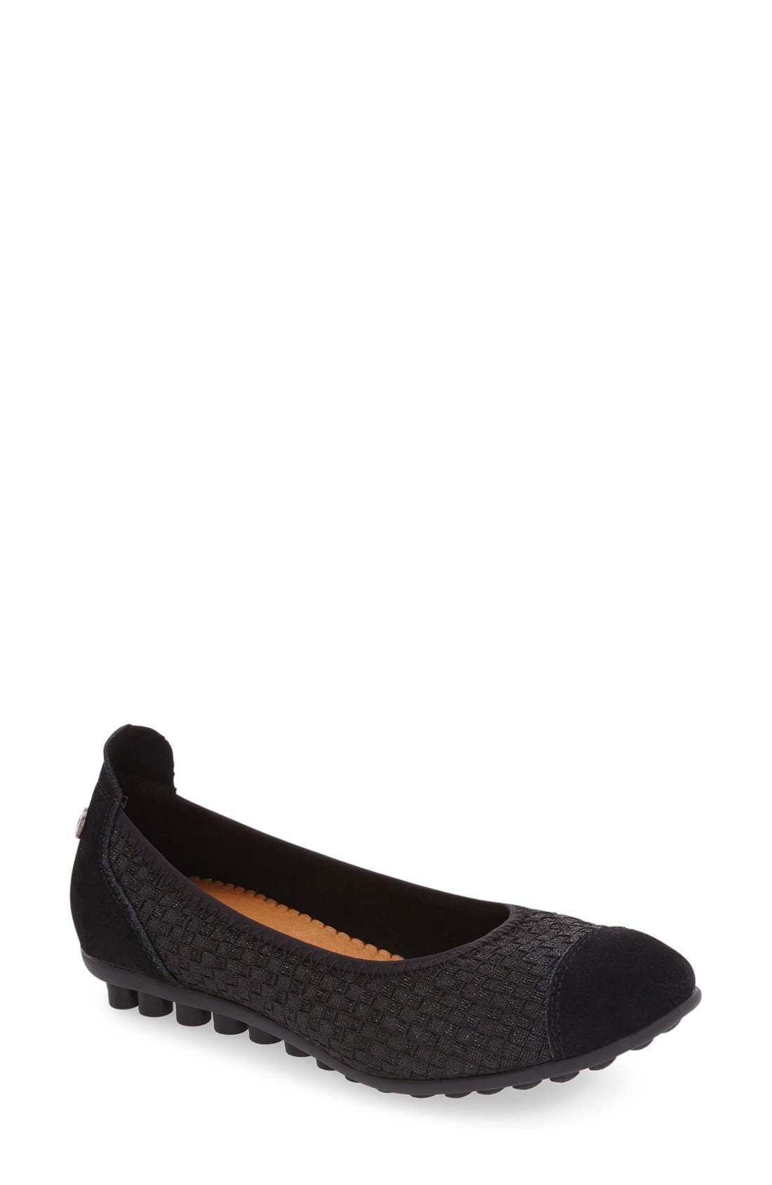 'Bella Me' Woven Flat, Main, color, BLACK METALLIC FABRIC