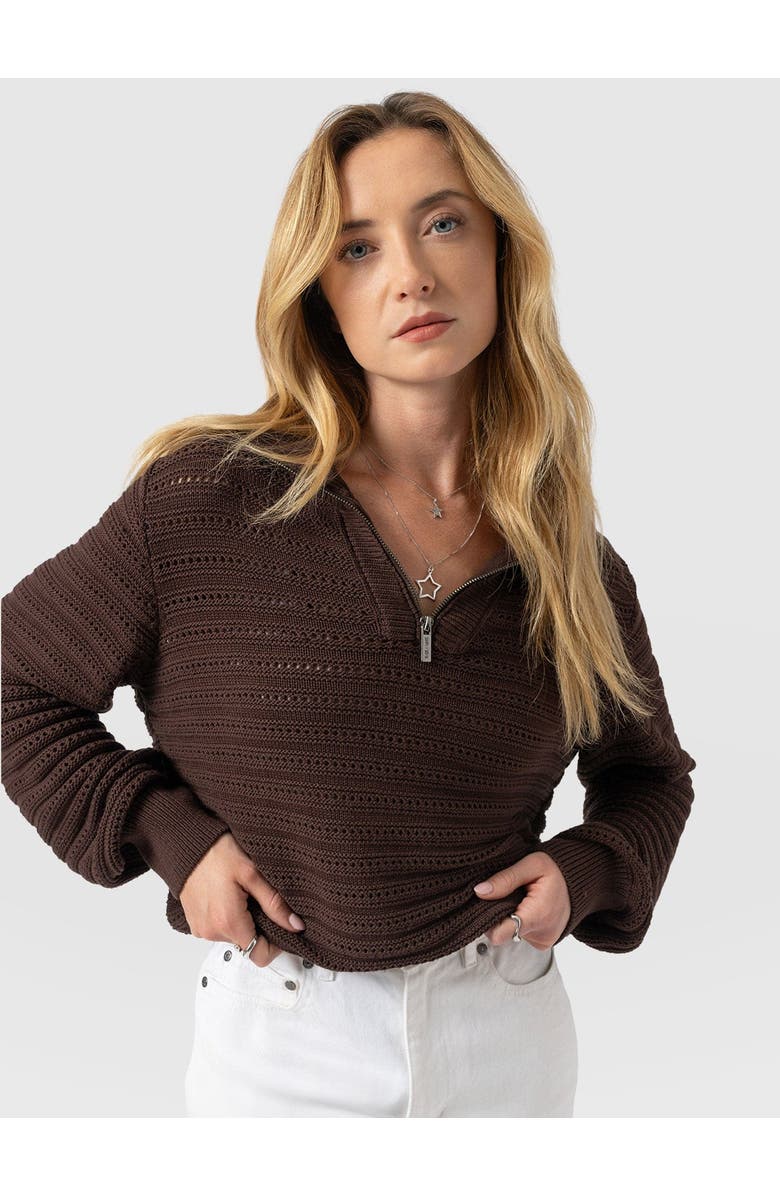 Saint + Sofia Ester Quarter Zip Knit, Main, color, Chocolate