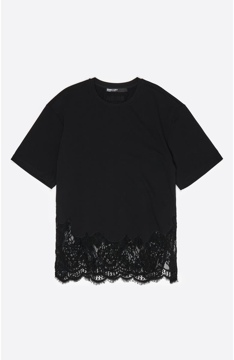 Bimba y Lola Oversize Lace T-Shirt, Main, color, Black