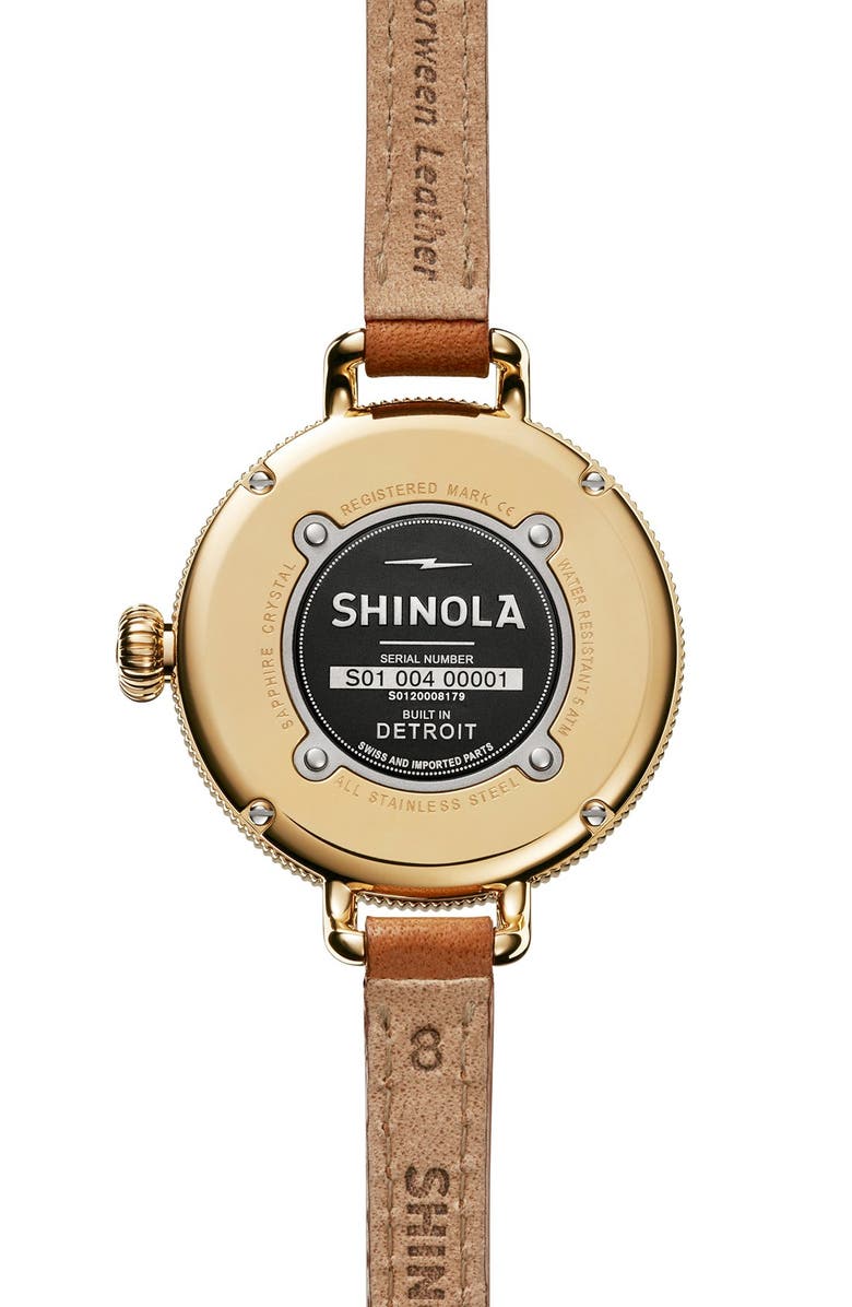 Shinola The Birdy Moon Phase Leather Strap Watch, 34mm, Alternate, color,