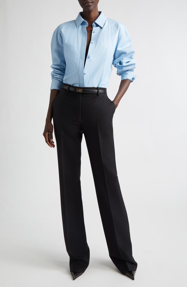 TOM FORD French Plongé Leather Button-Up Shirt, Alternate, color, Pale Blue