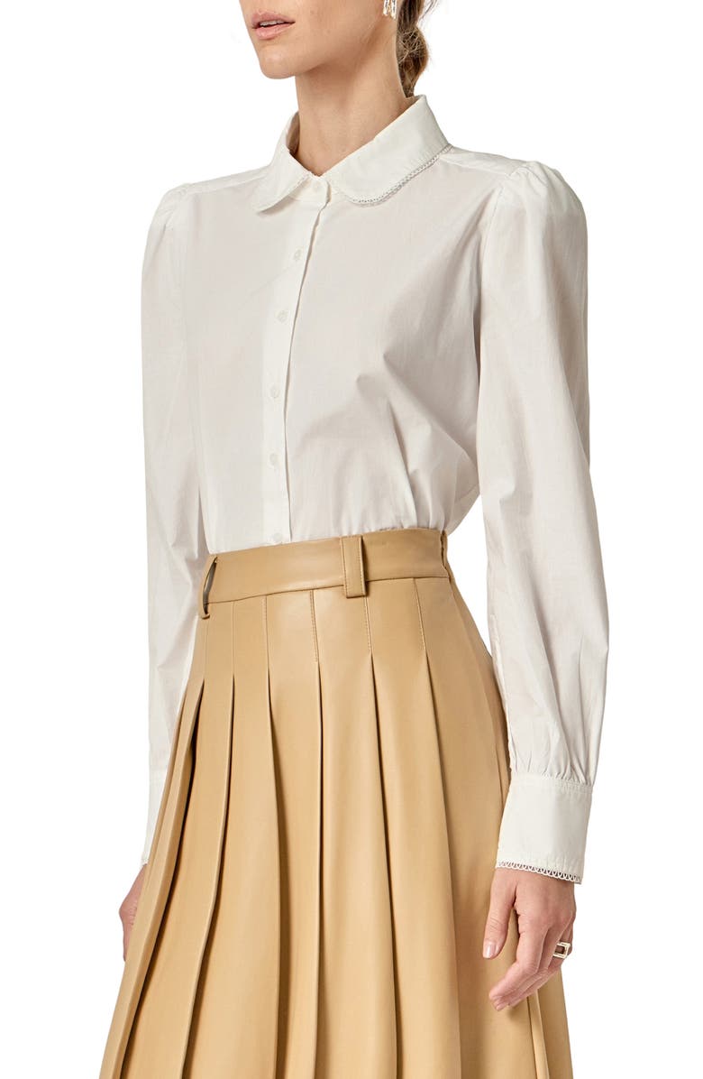 English Factory Lace Trim Button-Up Shirt, Alternate, color, White