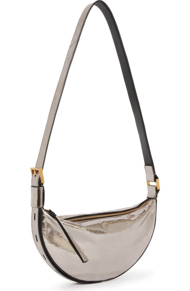 AllSaints Half Moon Metallic Leather Crossbody Bag, Alternate, color,